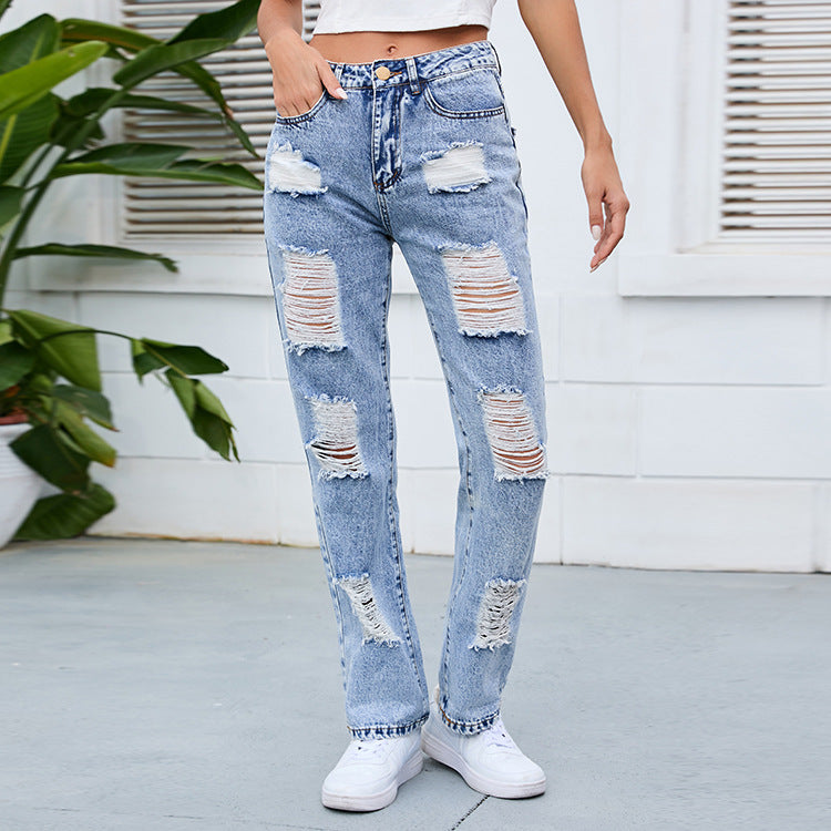 Damer destroyed Mom-jeans med avslappnad passform och hög midja Eva Jonsson-Eva Jonsson