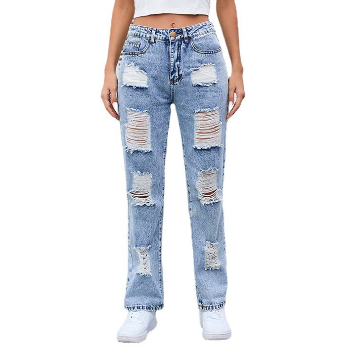 Damer destroyed Mom-jeans med avslappnad passform och hög midja Eva Jonsson-Eva Jonsson