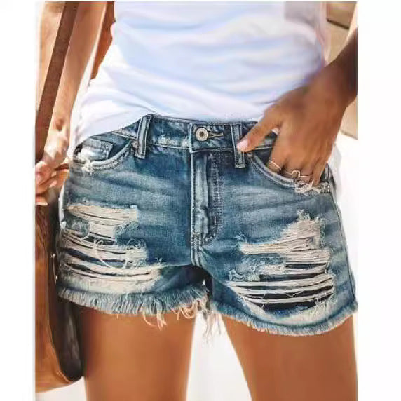 Damer distressed denim-shorts med fransdetalj Mirla-Eva Jonsson
