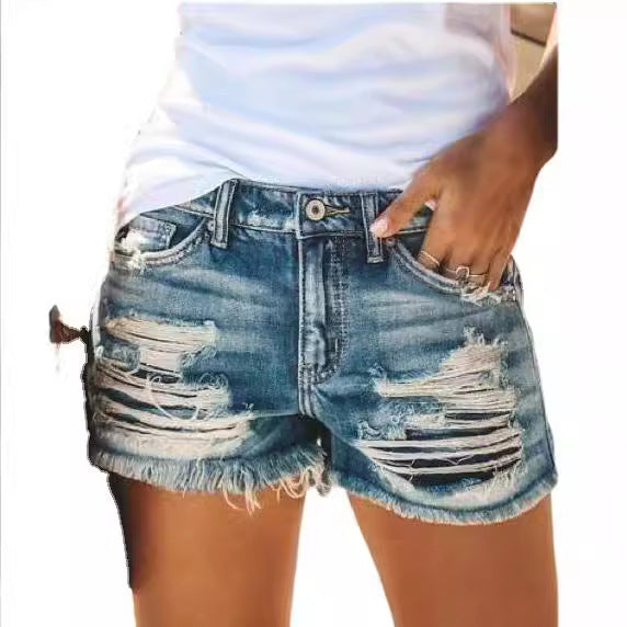 Damer distressed denim-shorts med fransdetalj Mirla-Eva Jonsson