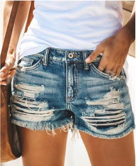 Damer distressed denim-shorts med fransdetalj Mirla-Eva Jonsson