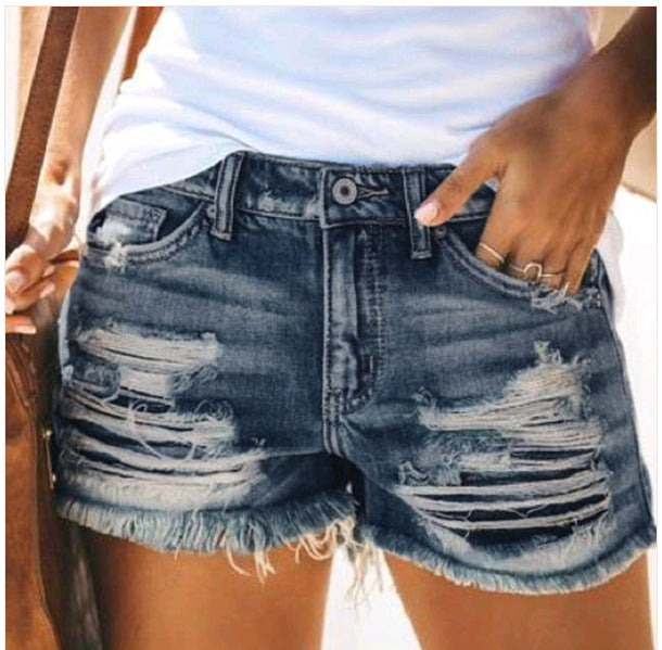 Damer distressed denim-shorts med fransdetalj Mirla-Eva Jonsson