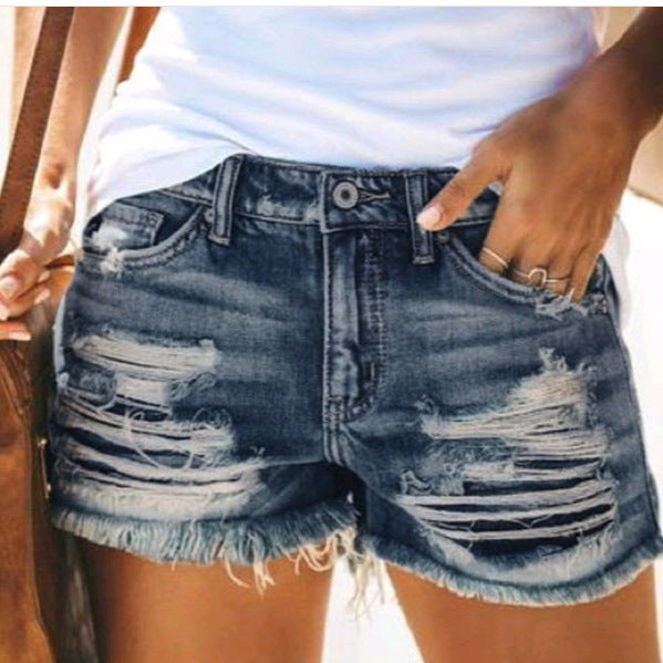 Damer distressed denim-shorts med fransdetalj Mirla-Eva Jonsson