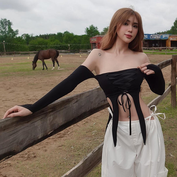 Damer elastiskt Off-Shoulder-top med avancerad snörning Mirla-Eva Jonsson