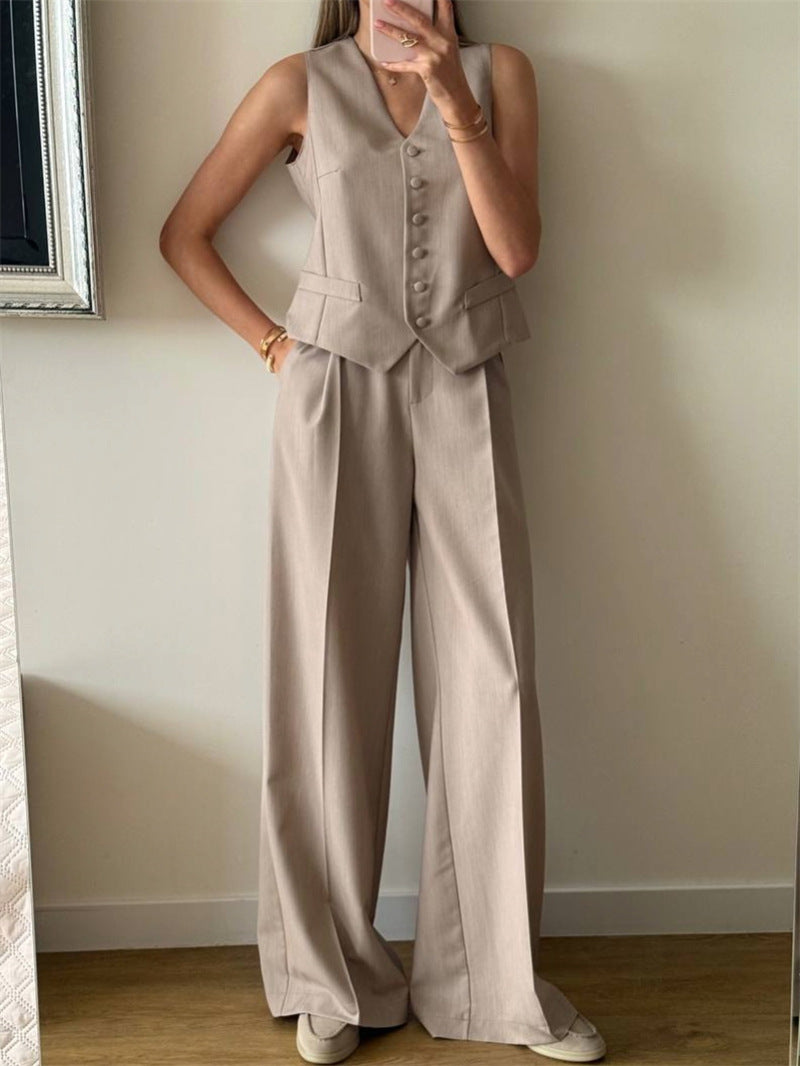 Damer elegant 3-delat kostymset med ärmlös väst och vida byxor Mirla-Eva Jonsson