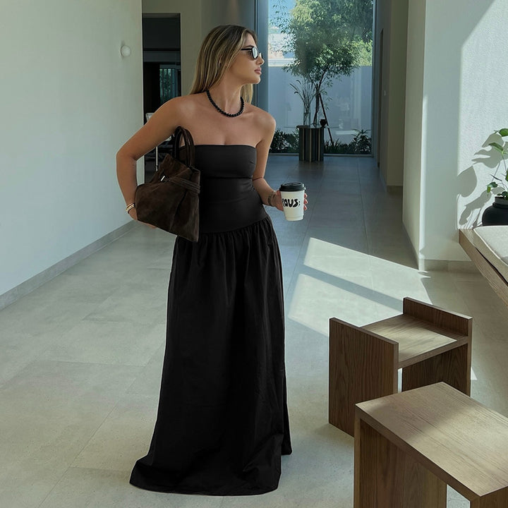 Damer elegant Bandeau-Maxi-klänning med svängande kjol och elastisk midja Mirla-Eva Jonsson