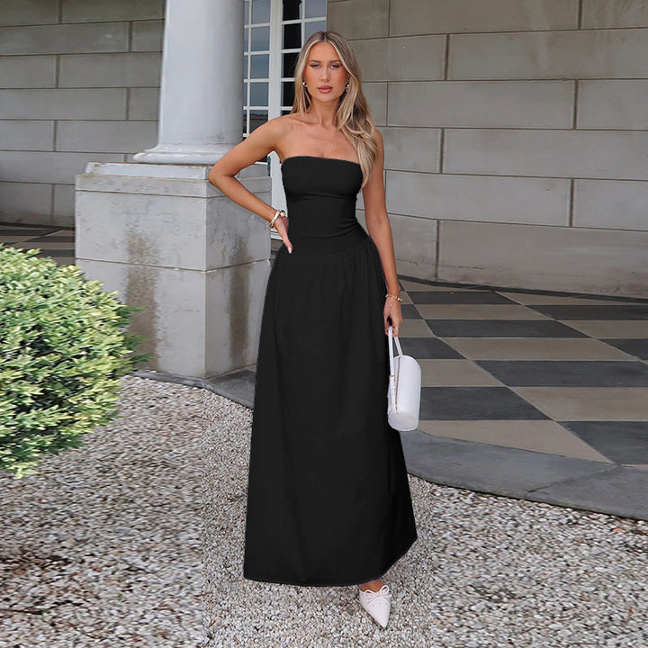 Damer elegant Bandeau-Maxi-klänning med svängande kjol och elastisk midja Mirla-Eva Jonsson