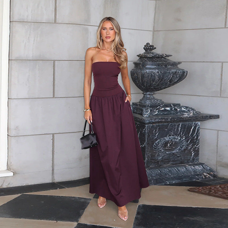Damer elegant Bandeau-Maxi-klänning med svängande kjol och elastisk midja Mirla-Eva Jonsson
