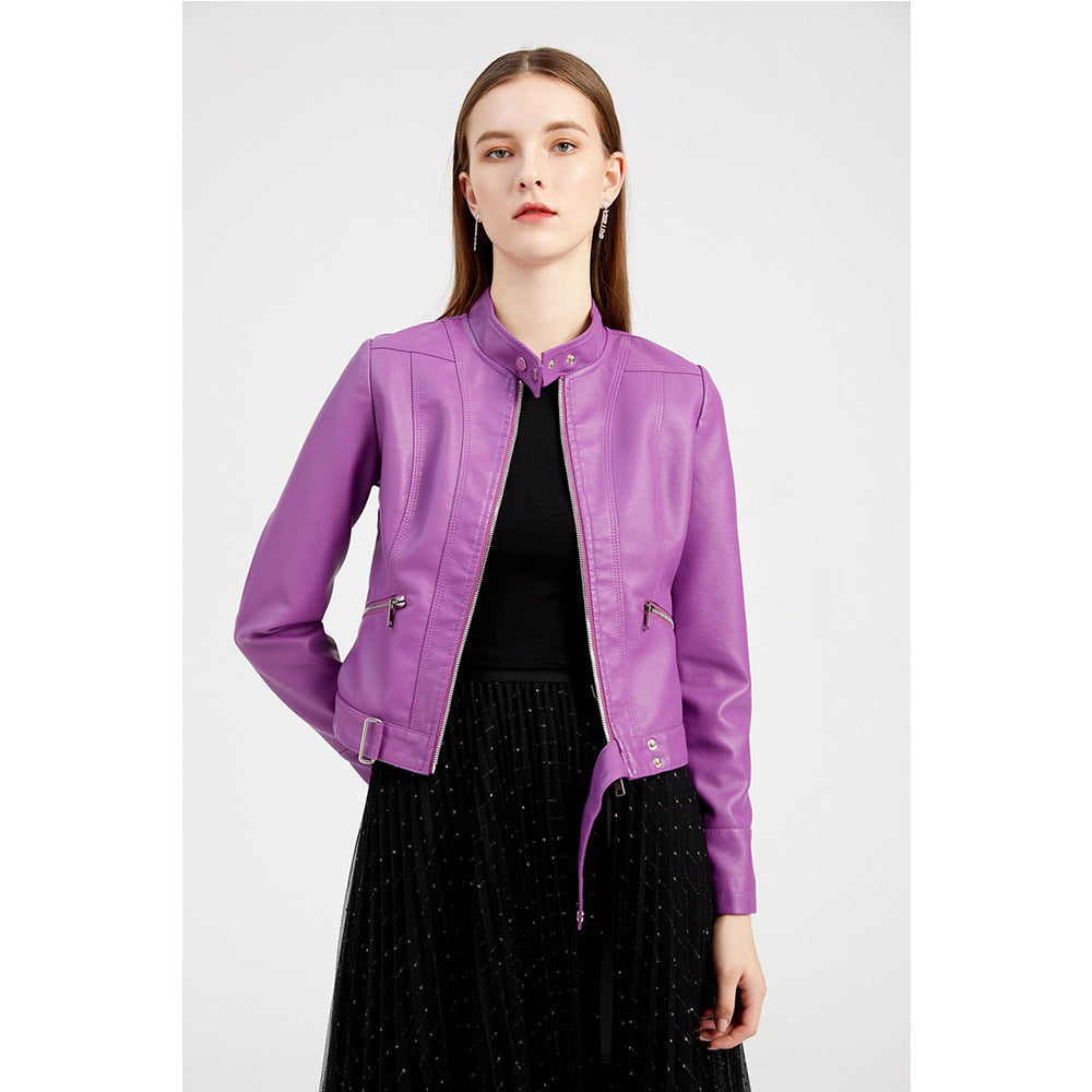 Damer elegant Bikerjacka med hög krage och dragkedjefickor Eva Jonsson-Eva Jonsson