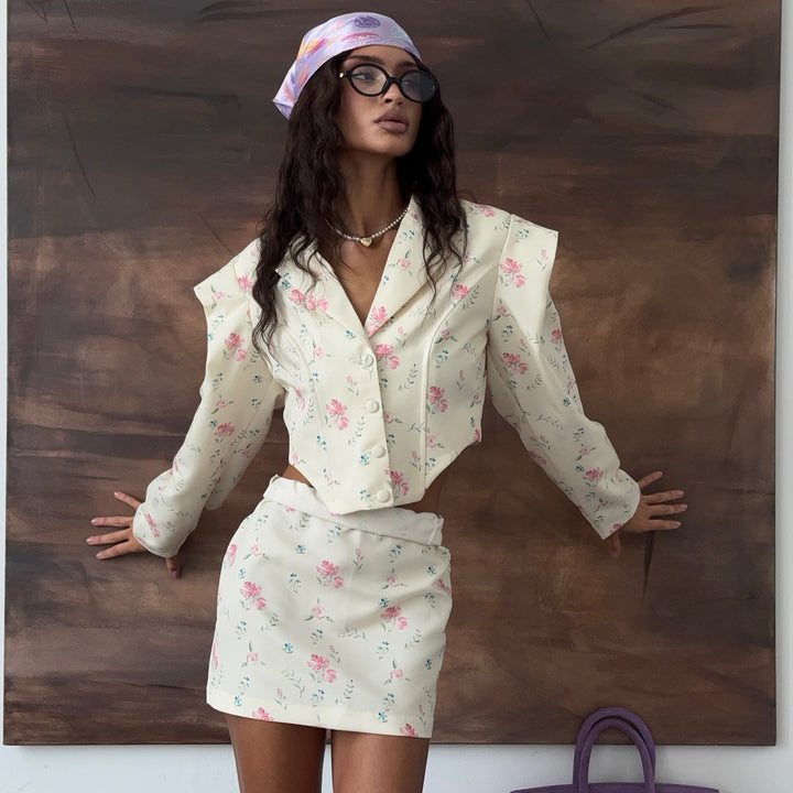 Damer elegant Blazer-Kjol-Ensemble med blommönster Mirla-Eva Jonsson