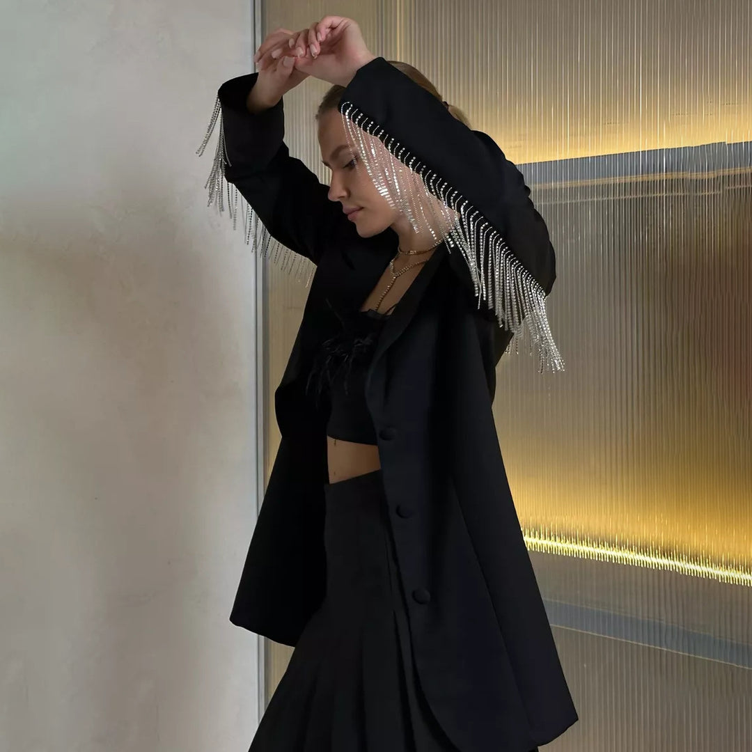 Damer elegant Blazerjacka med glittrande fransar Mirla-Eva Jonsson