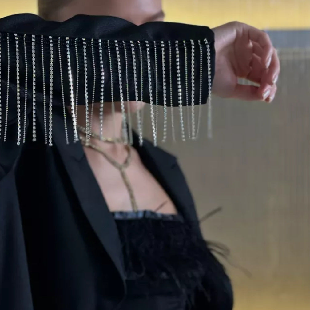 Damer elegant Blazerjacka med glittrande fransar Mirla-Eva Jonsson