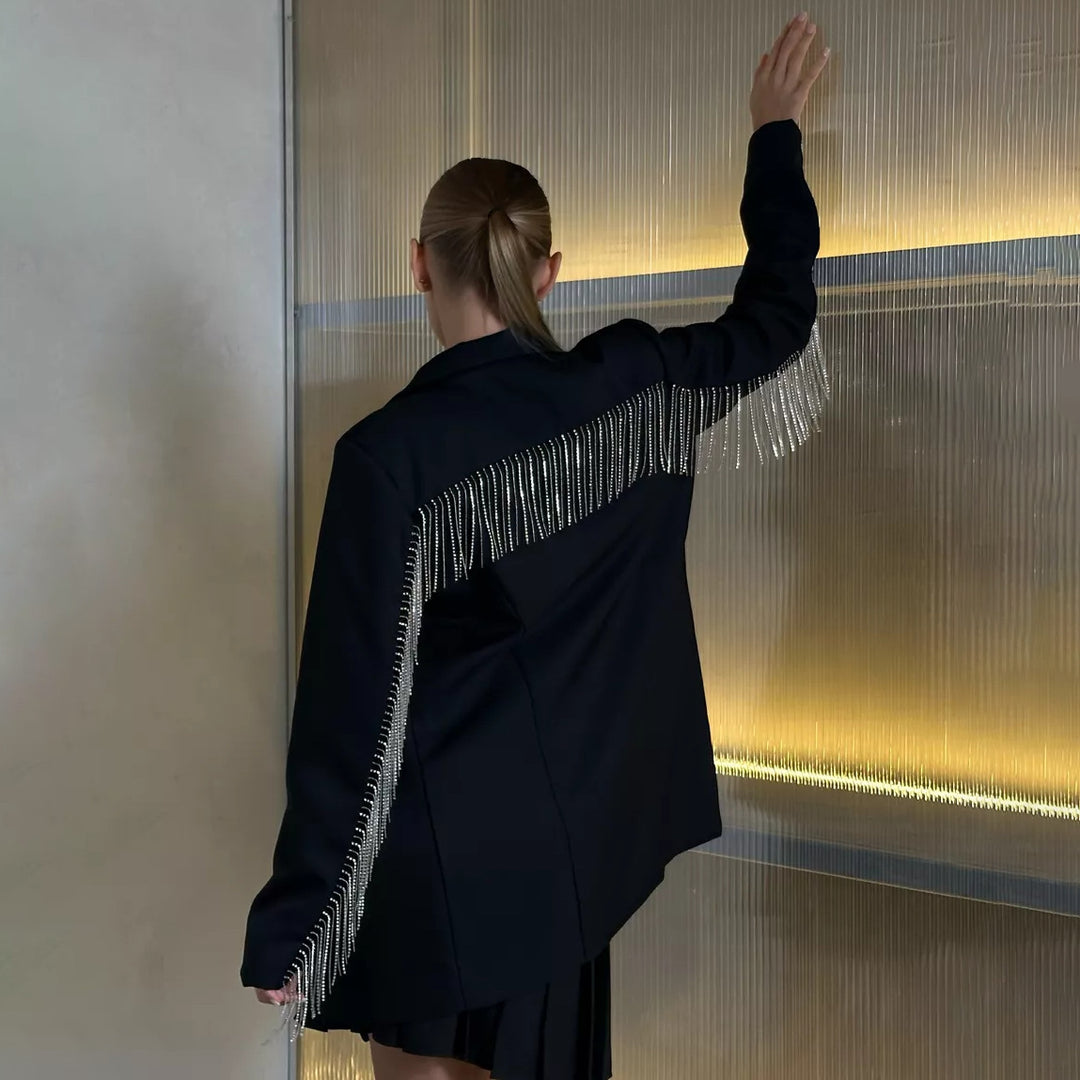 Damer elegant Blazerjacka med glittrande fransar Mirla-Eva Jonsson