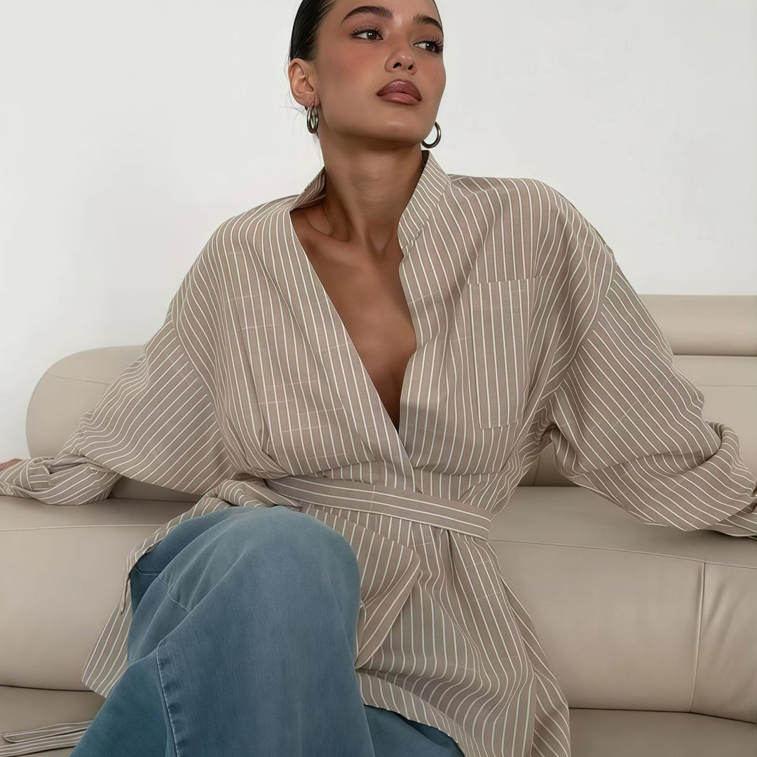 Damer elegant Blus med figursydd design och bälte Mirla-Eva Jonsson