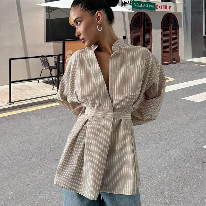Damer elegant Blus med figursydd design och bälte Mirla-Eva Jonsson