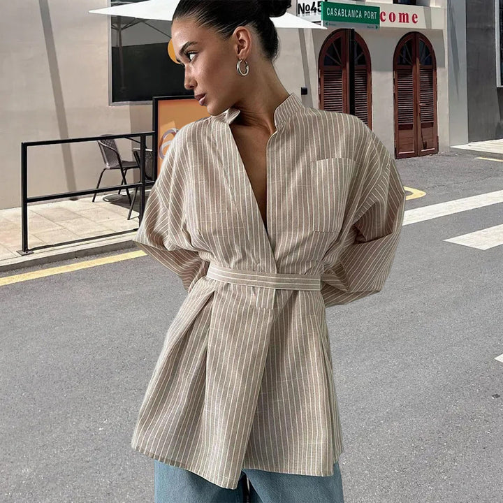 Damer elegant Blus med figursydd design och bälte Mirla-Eva Jonsson