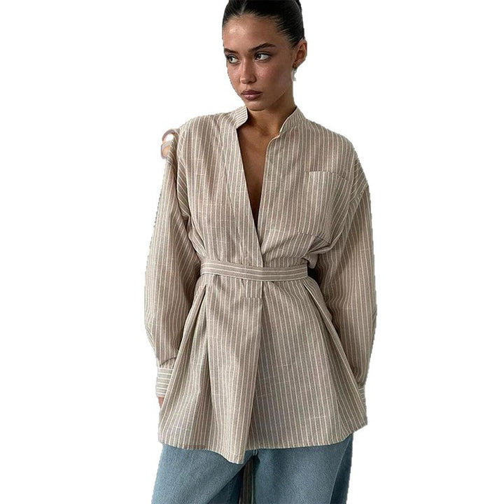 Damer elegant Blus med figursydd design och bälte Mirla-Eva Jonsson