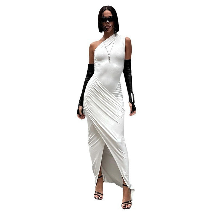 Damer elegant Bodycon aftenkjole med asymmetrisk halsudskæring og slids Mirla-Eva Jonsson