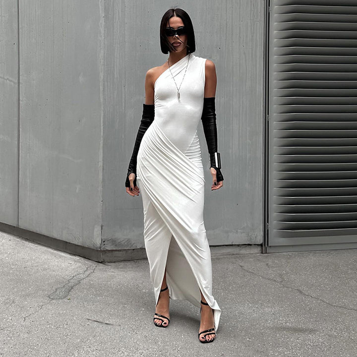 Damer elegant Bodycon aftenkjole med asymmetrisk halsudskæring og slids Mirla-Eva Jonsson