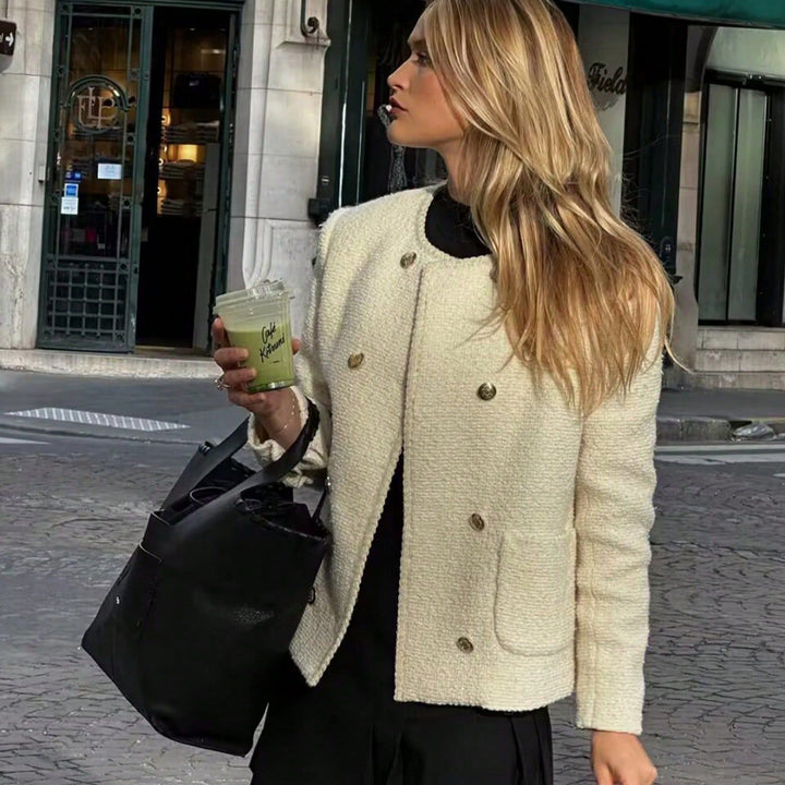 Damer elegant Bouclé-jacka med dekorativa knappar och påsydda fickor Eva Jonsson-Eva Jonsson