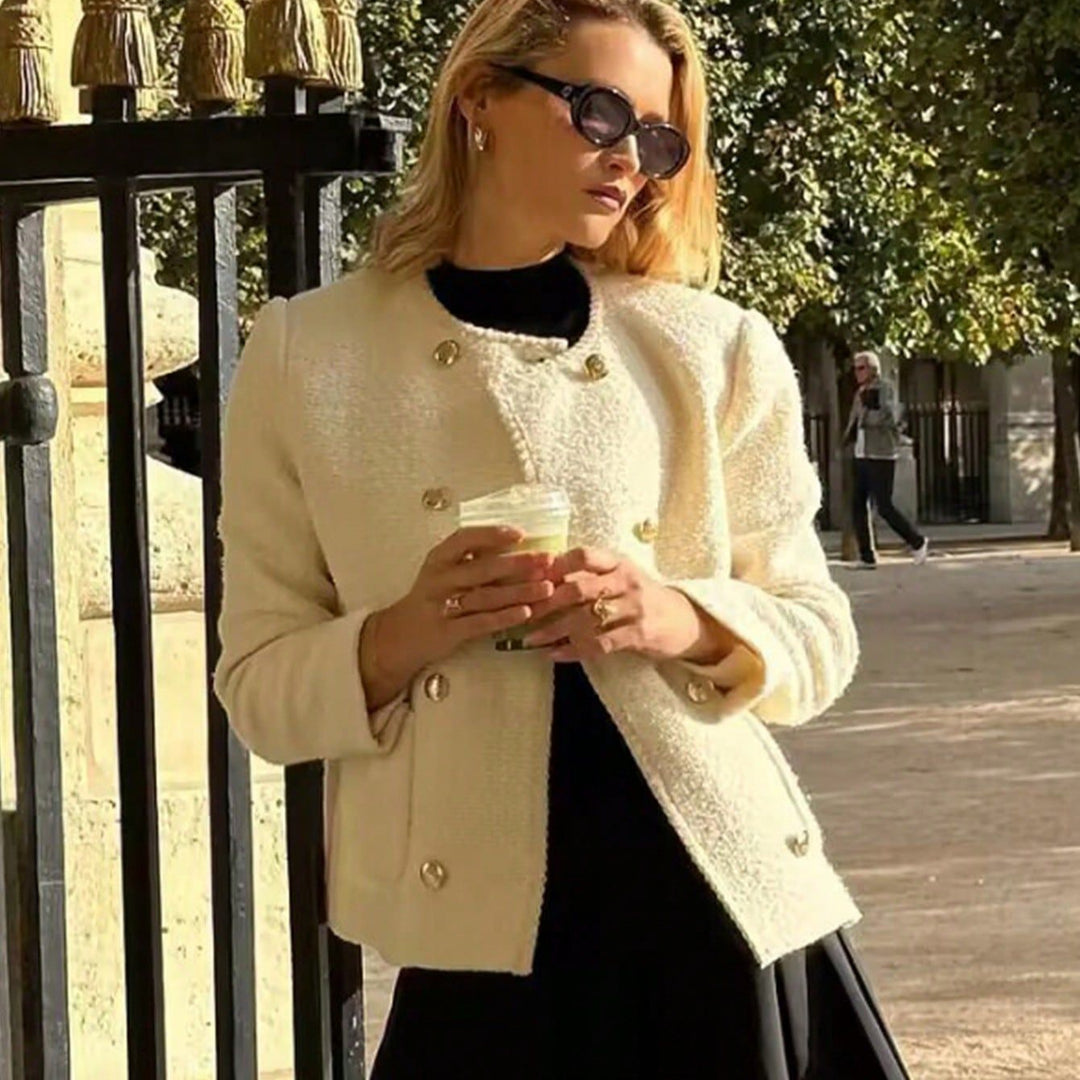 Damer elegant Bouclé-jacka med dekorativa knappar och påsydda fickor Eva Jonsson-Eva Jonsson