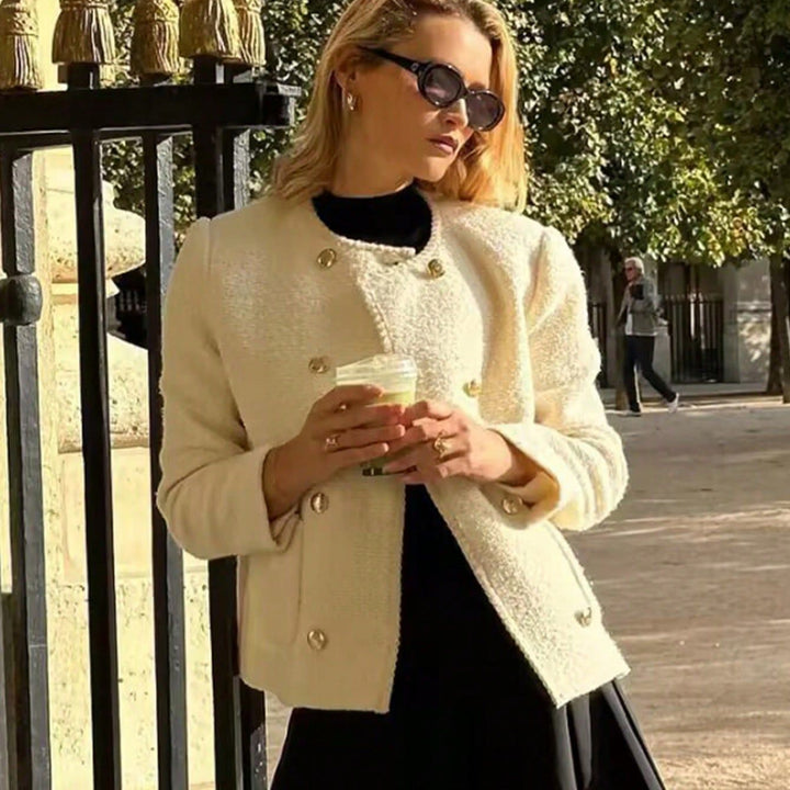 Damer elegant Bouclé-jacka med dekorativa knappar och påsydda fickor Eva Jonsson-Eva Jonsson