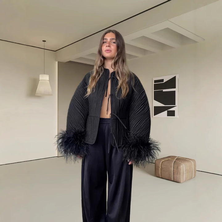 Damer elegant Boucle-jacka med extravaganta ärmar Mirla-Eva Jonsson
