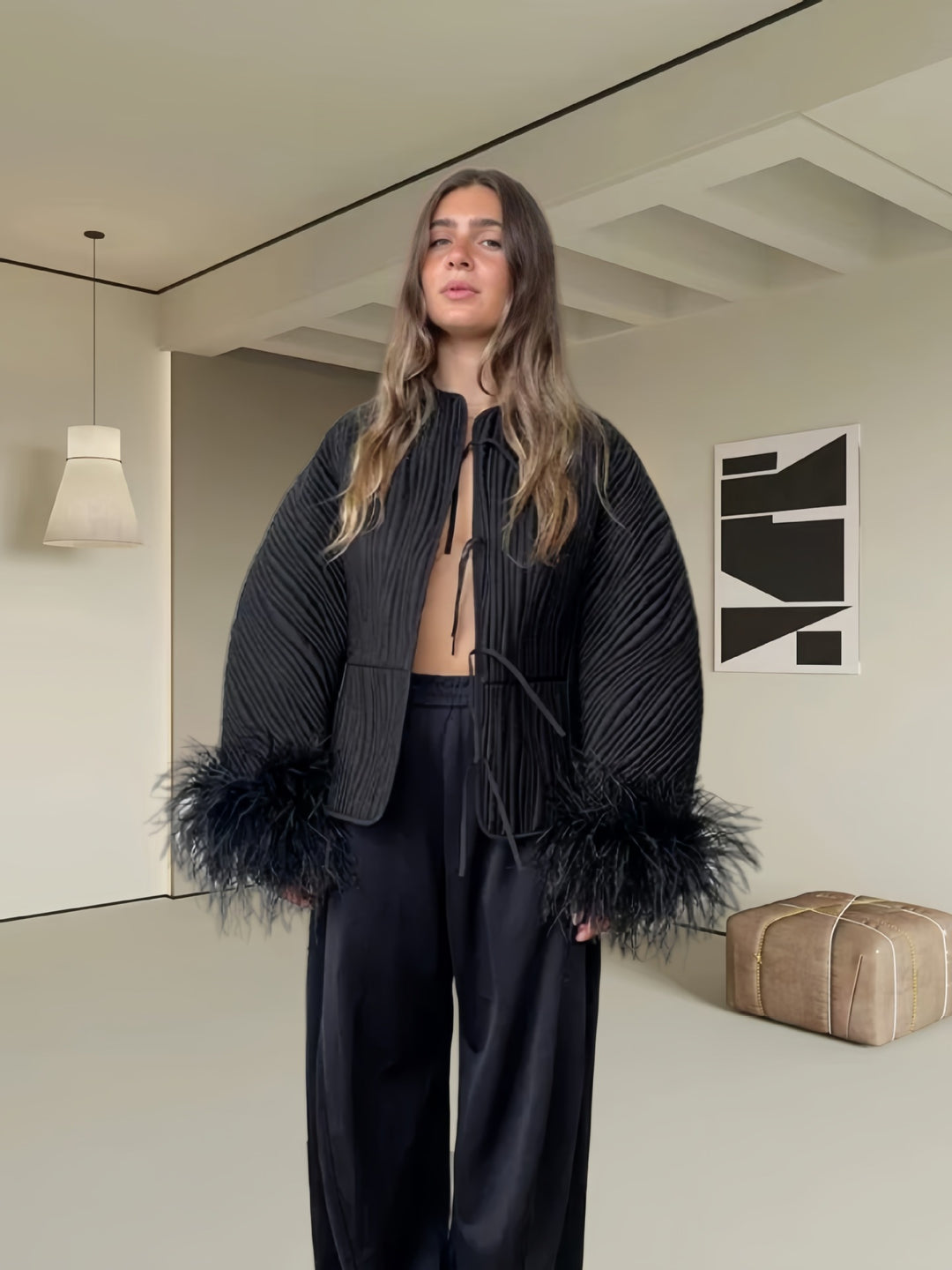 Damer elegant Boucle-jacka med extravaganta ärmar Mirla-Eva Jonsson