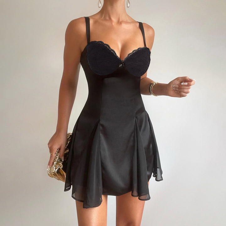 Damer elegant Cocktailklänning med spets-bustier och svängande kjol Mirla-Eva Jonsson