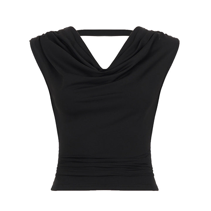 Damer elegant Cowl Neck Tanktop med fina pärlprydnader Mirla-Eva Jonsson