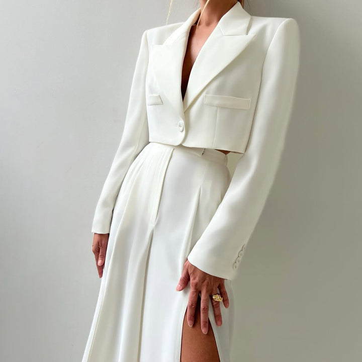 Damer elegant Crop-Blazer med högslitsad Maxikjol Mirla-Eva Jonsson