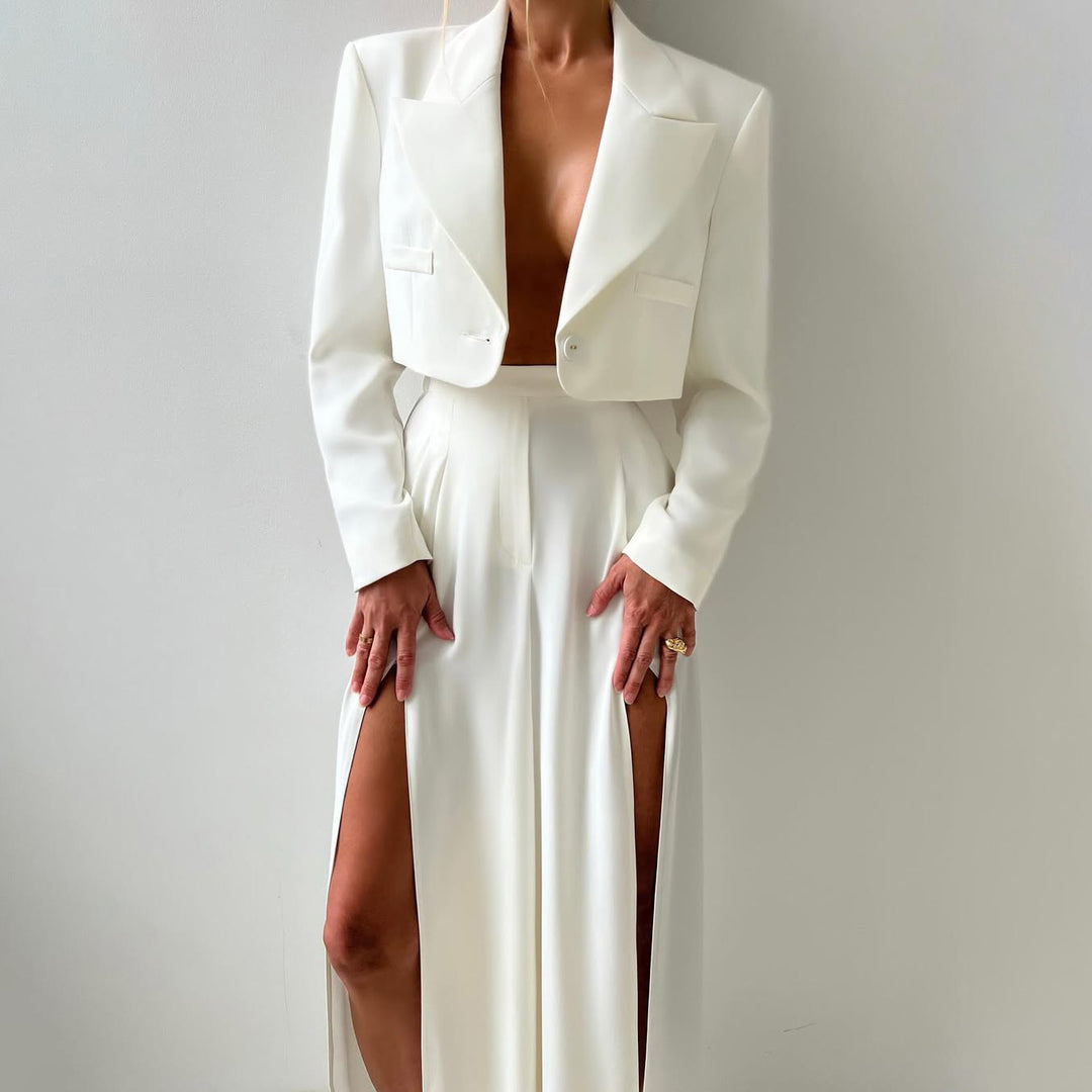 Damer elegant Crop-Blazer med högslitsad Maxikjol Mirla-Eva Jonsson