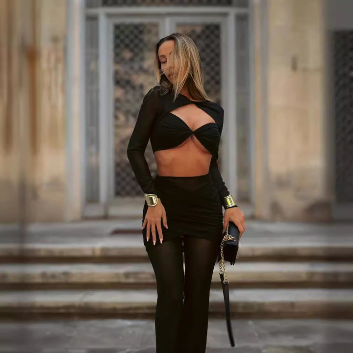 Damer elegant Crop-Top och vida byxor Set Mirla-Eva Jonsson