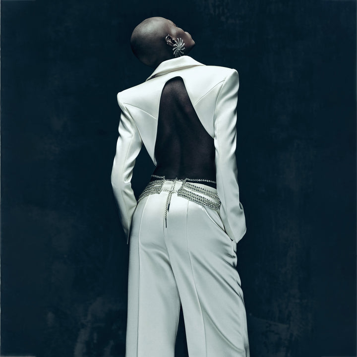 Damer elegant Crop-top med skimrande byxdress Mirla-Eva Jonsson