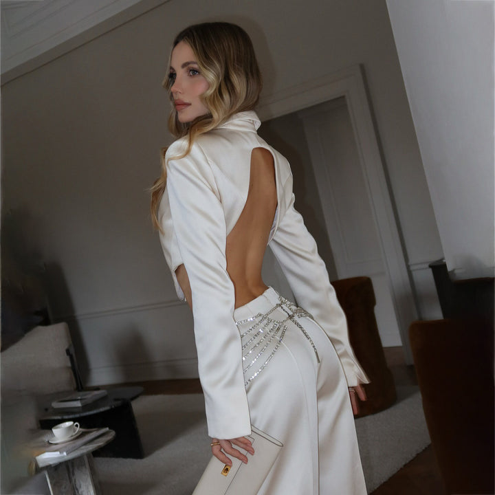 Damer elegant Crop-top med skimrande byxdress Mirla-Eva Jonsson