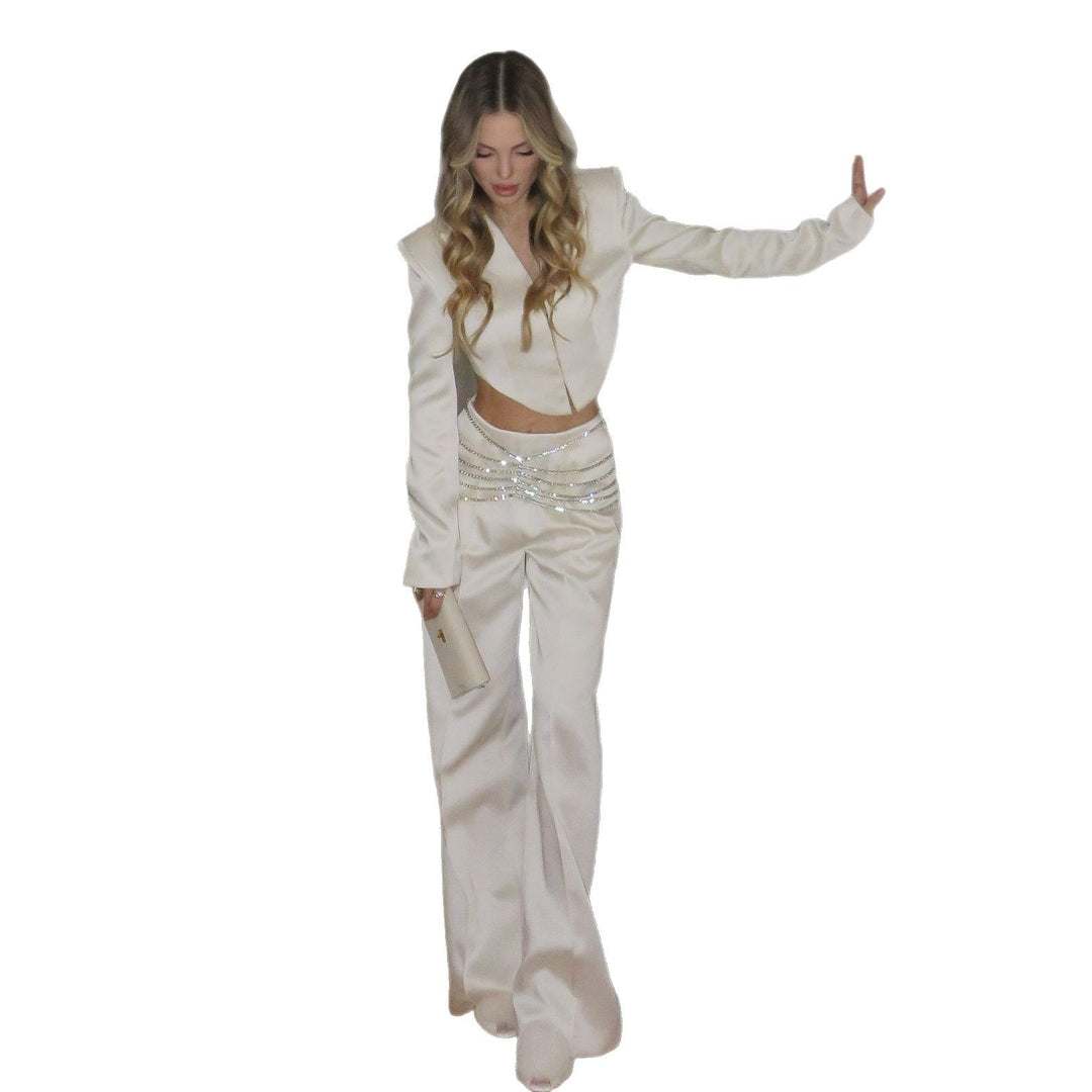 Damer elegant Crop-top med skimrande byxdress Mirla-Eva Jonsson