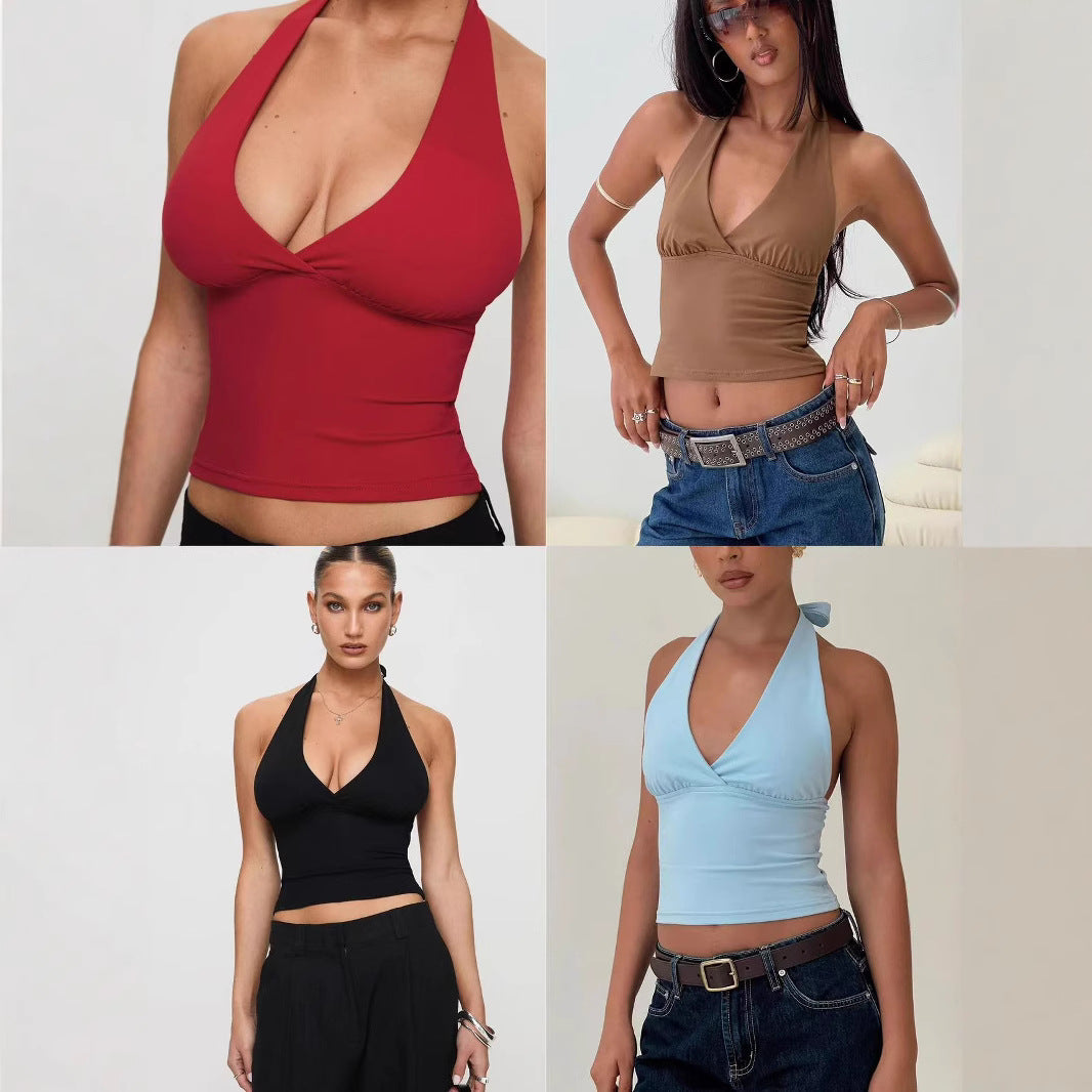 Damer elegant Cropped Top med smakfull V-hals och rynkade detaljer Mirla-Eva Jonsson