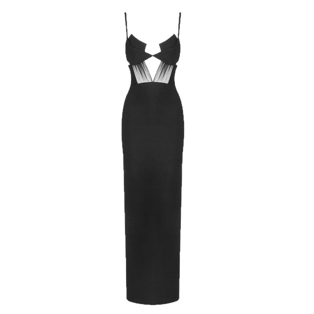 Damer elegant Cut-Out Maxikjol med djup V-ringning och transparenta accenter Mirla-Eva Jonsson