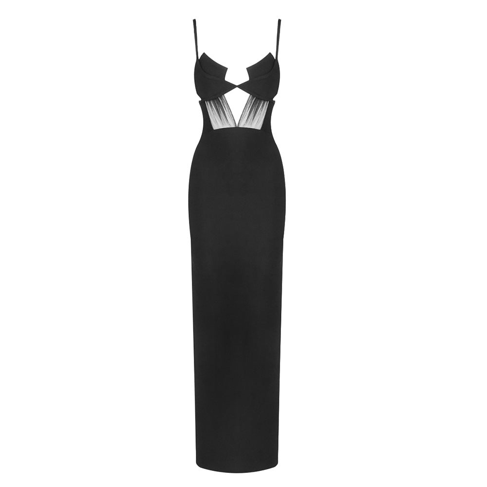 Damer elegant Cut-Out Maxikjol med djup V-ringning och transparenta accenter Mirla-Eva Jonsson