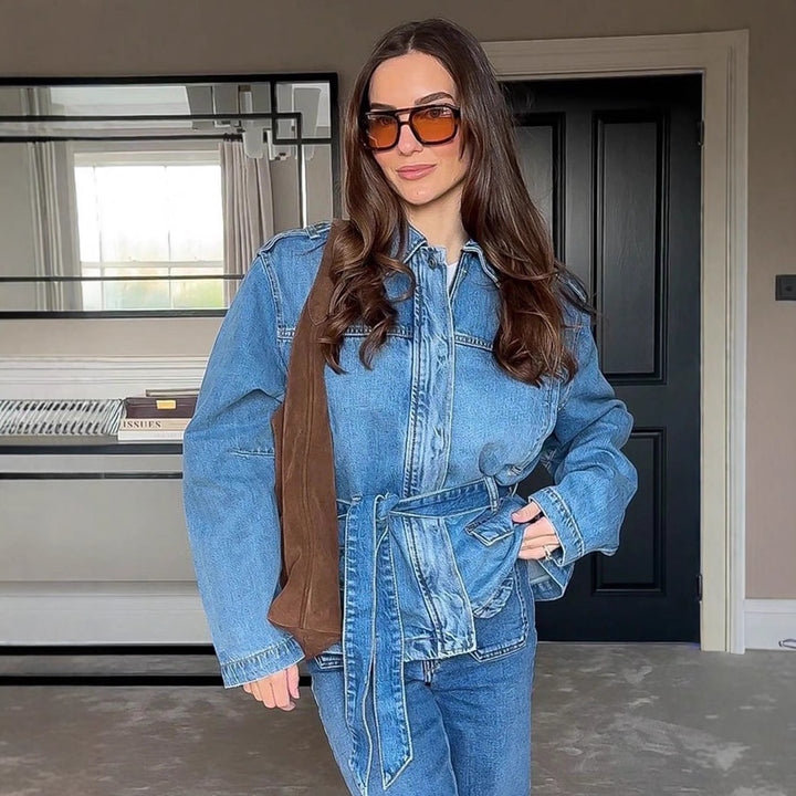 Damer elegant Denimjacka med justerbar dragsko Mirla-Eva Jonsson