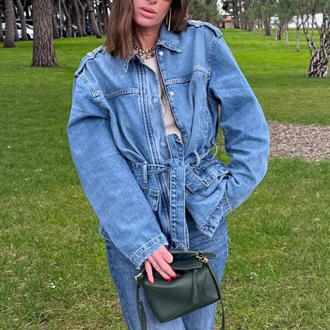 Damer elegant Denimjacka med justerbar dragsko Mirla-Eva Jonsson