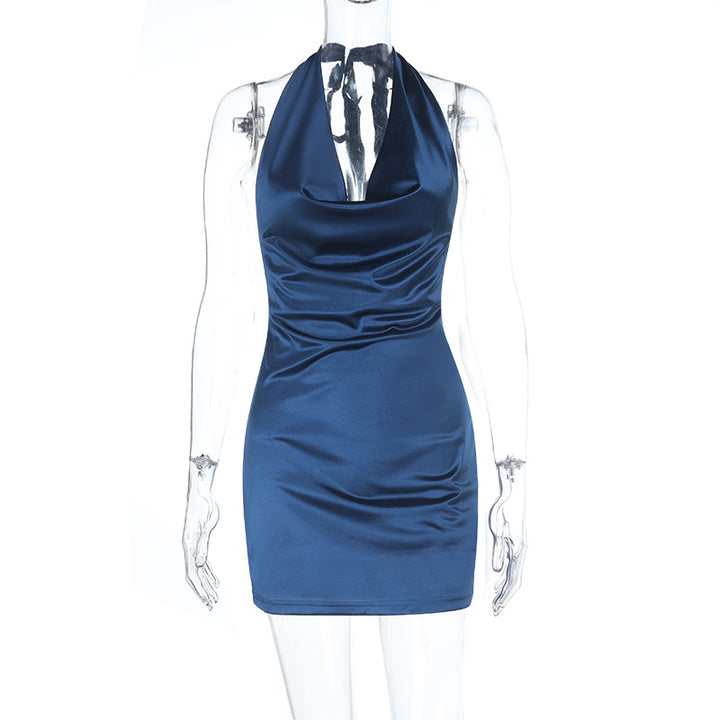 Damer elegant Halterneck Miniklänning med förförisk drapering Mirla-Eva Jonsson