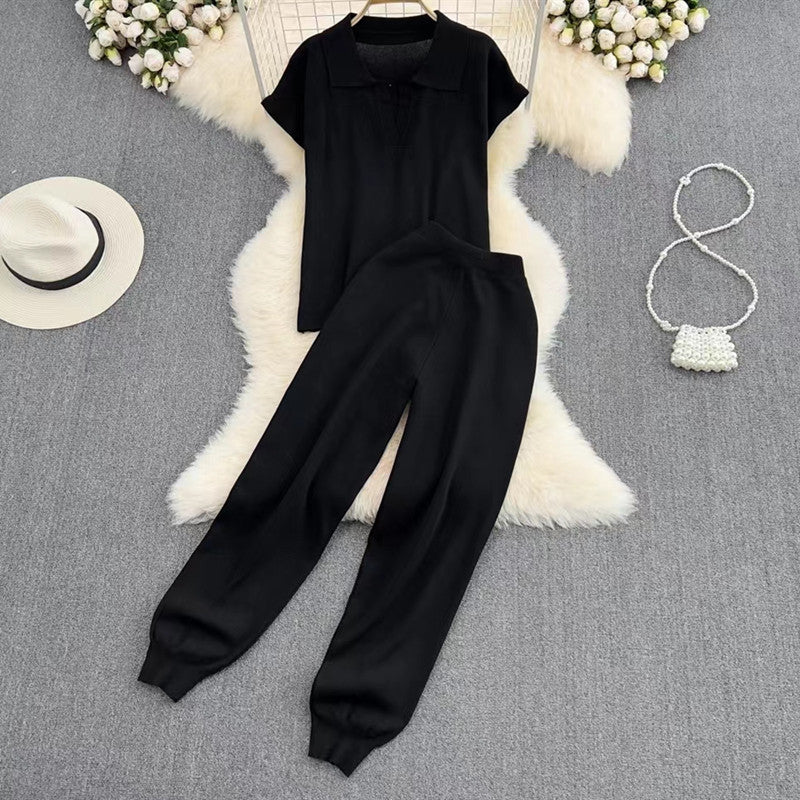 Damer elegant Lounge-set med kortärmad polo och vida byxor Mirla-Eva Jonsson