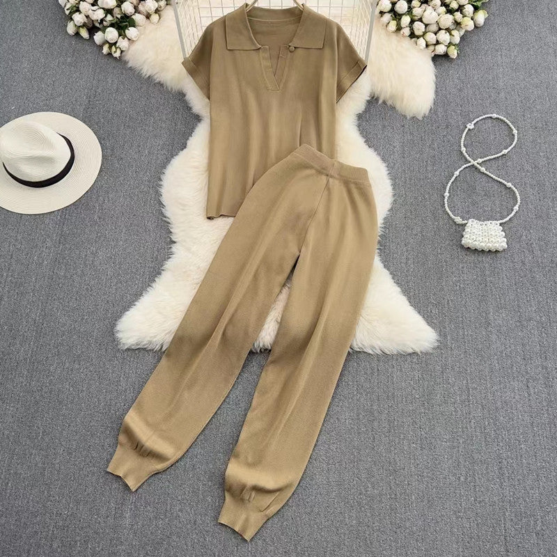 Damer elegant Lounge-set med kortärmad polo och vida byxor Mirla-Eva Jonsson