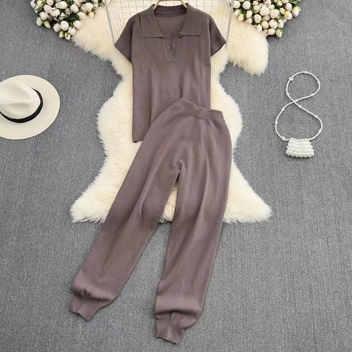 Damer elegant Lounge-set med kortärmad polo och vida byxor Mirla-Eva Jonsson