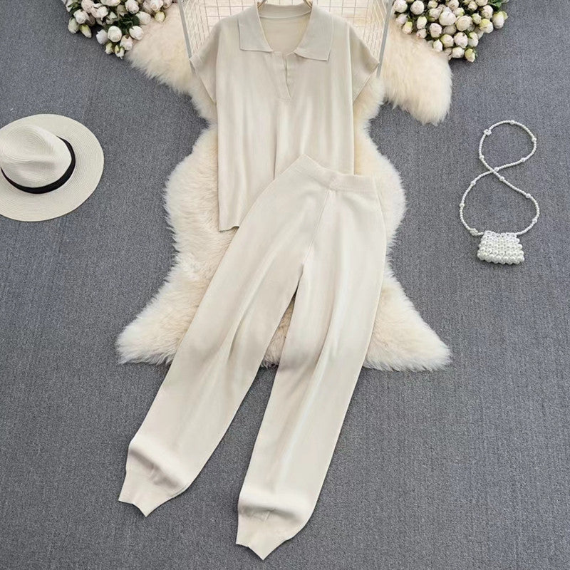Damer elegant Lounge-set med kortärmad polo och vida byxor Mirla-Eva Jonsson
