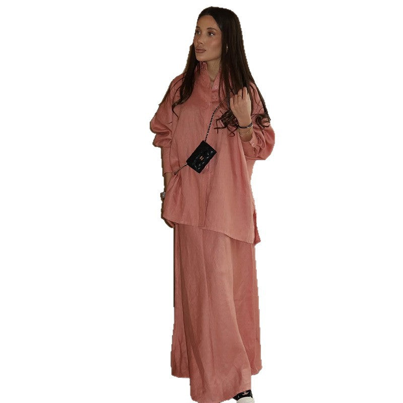 Damer elegant Maxi-kjolset med avslappnad blus och knytbälte Mirla-Eva Jonsson