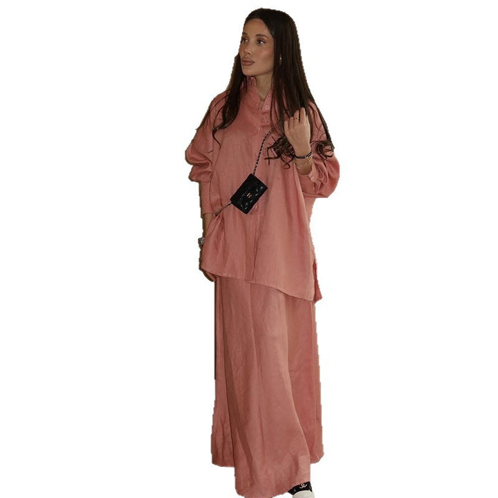 Damer elegant Maxi-kjolset med avslappnad blus och knytbälte Mirla-Eva Jonsson