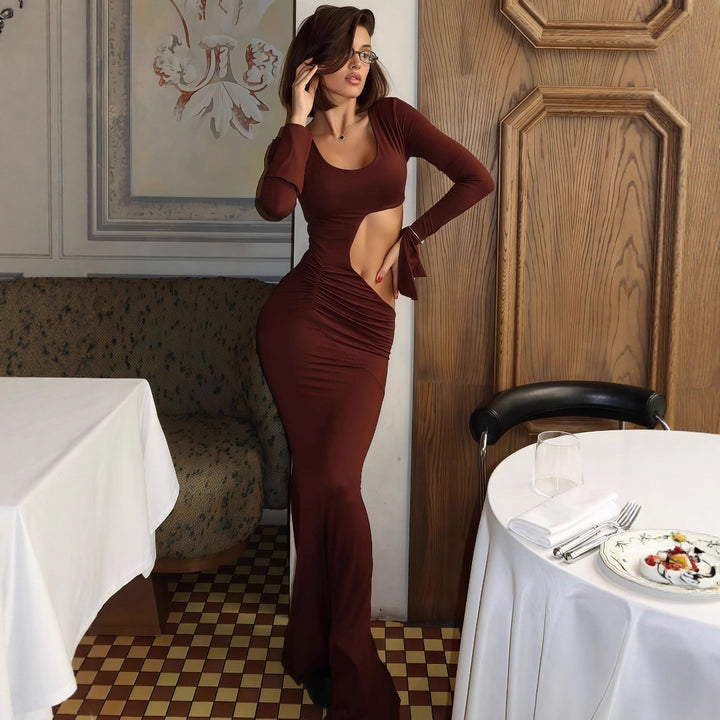 Damer elegant Maxi-klänning med asymmetrisk cut-out och drapering Mirla-Eva Jonsson