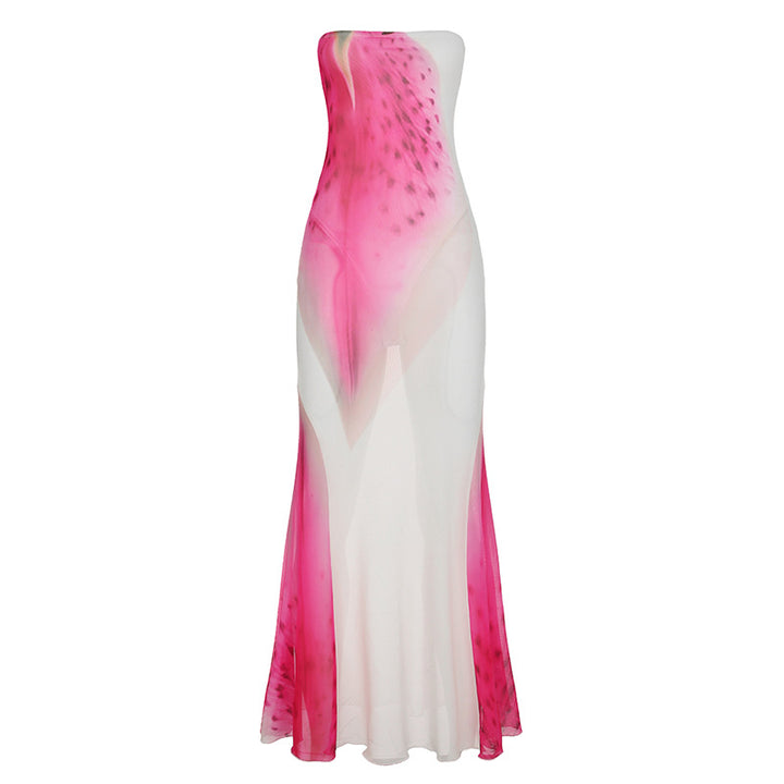 Damer elegant Maxi-klänning med asymmetrisk skärning och blommönster Mirla-Eva Jonsson